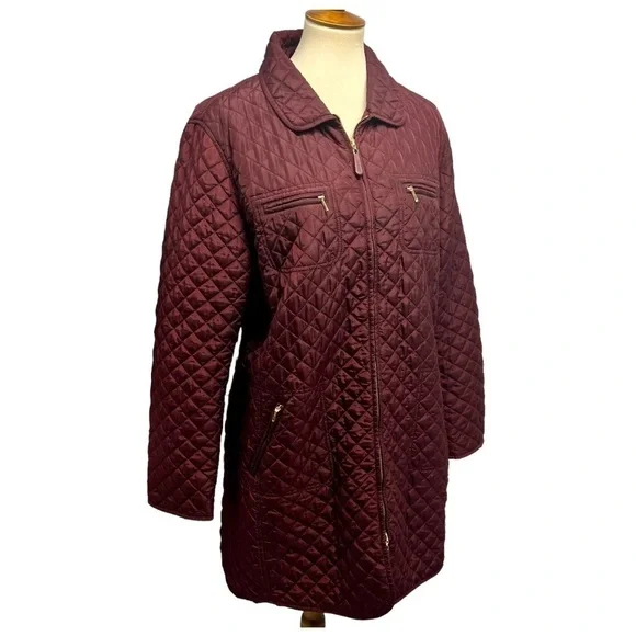 Hobbs London Burgundy Quilted Zip Front Hip Length Coat Women’s US 14 - Picture 8 of 14